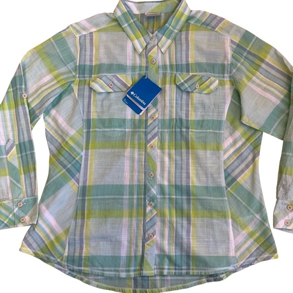 Columbia Camp Henry Shirt Tippet Plaid Roll-up Sleeve Casual Gauzy Hiking NWT 1X - Picture 4 of 16